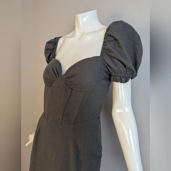 Sisters & Seekers Parlour Dress UK 6 Puff Sleeve Corset Mini Gray - Picture 6 of 10